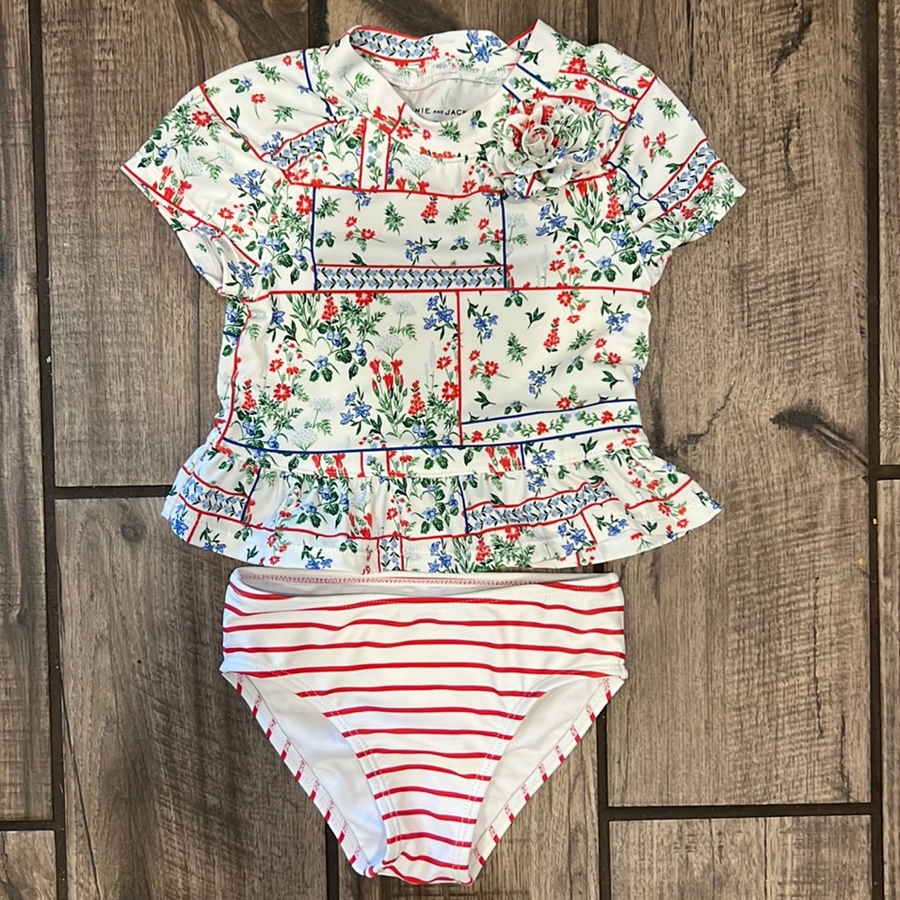 Janie and Jack floral 2 piece swimsuit with flower and ruffle details 🌹